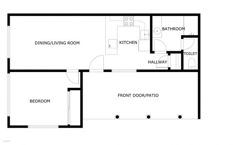 Floor plan for 1 bed, 1 bath, 759 sqft